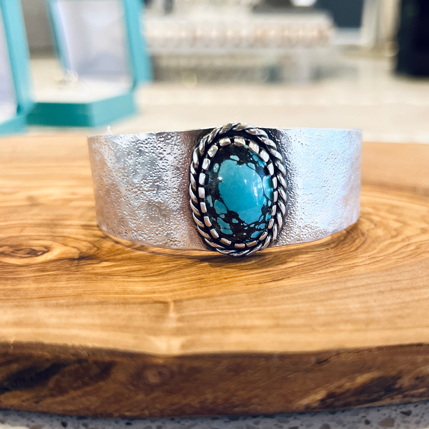 Large Hubei Turquoise Hammered Cuff Bracelet