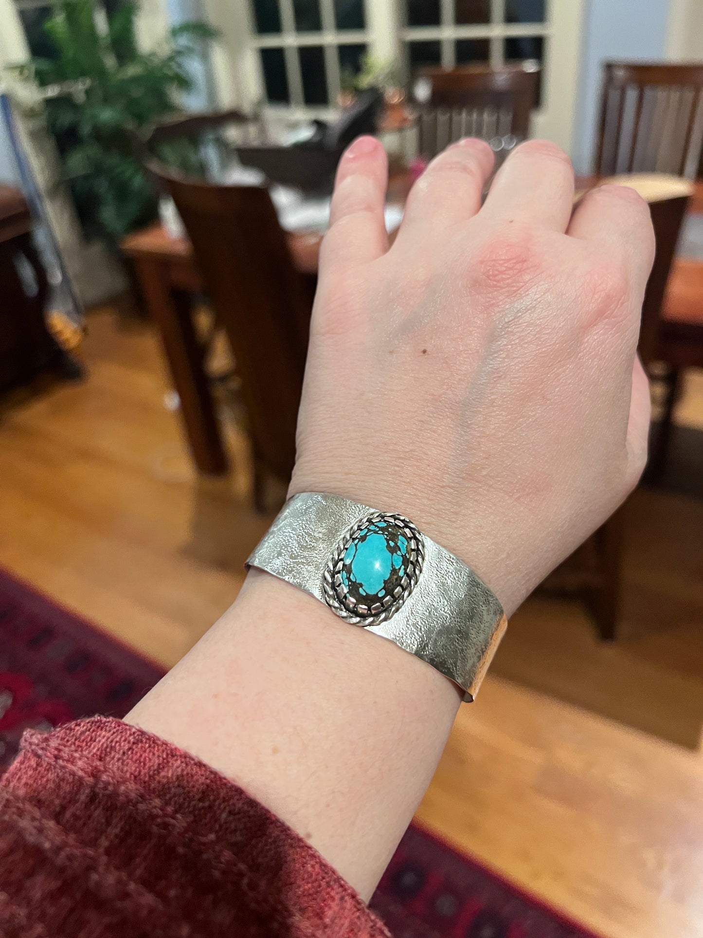 Large Hubei Turquoise Hammered Cuff Bracelet