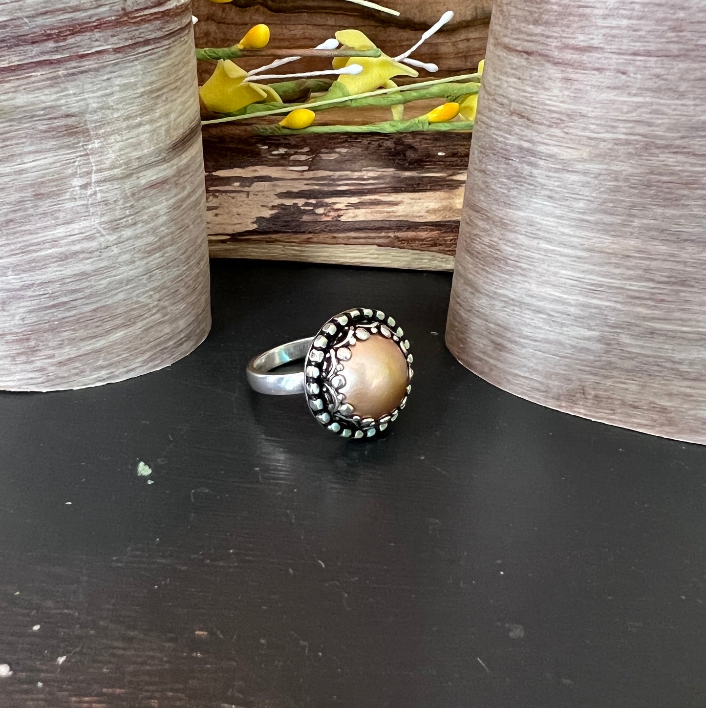 Golden Mabe Pearl Cocktail Ring