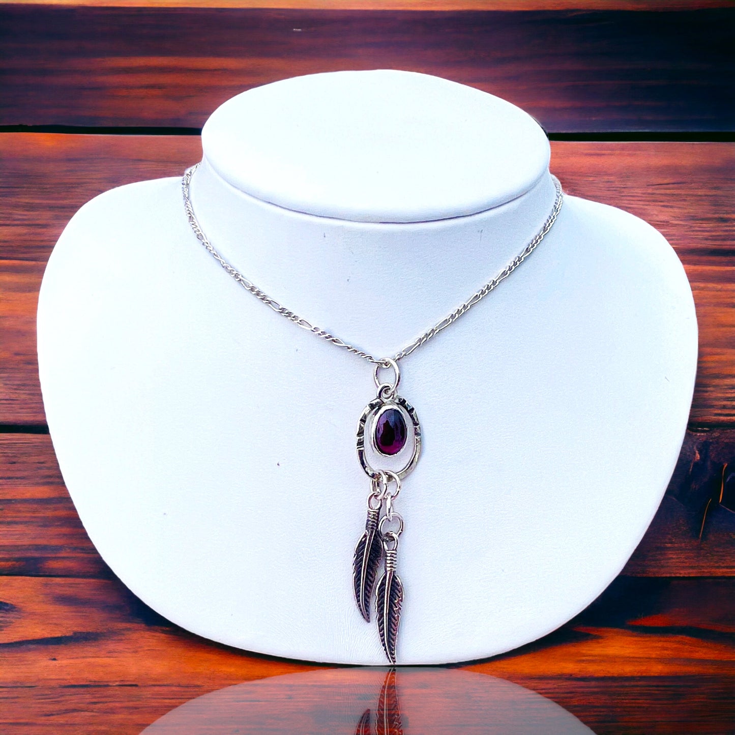 Rhodolite Garnet Feather Drop Necklace
