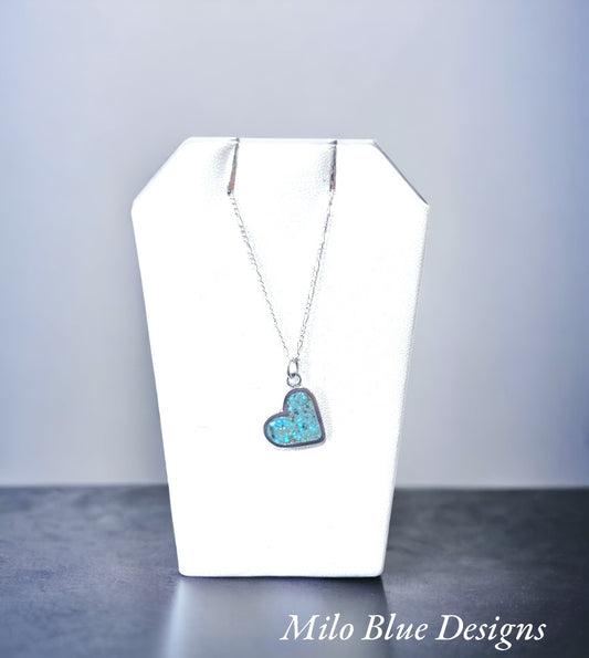 Sterling Silver Heart Necklace with Sleeping Beaty Turquoise Inlay