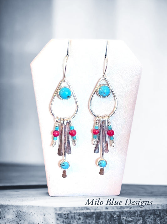 Bohemian Turquoise and Coral Fringe Earrings