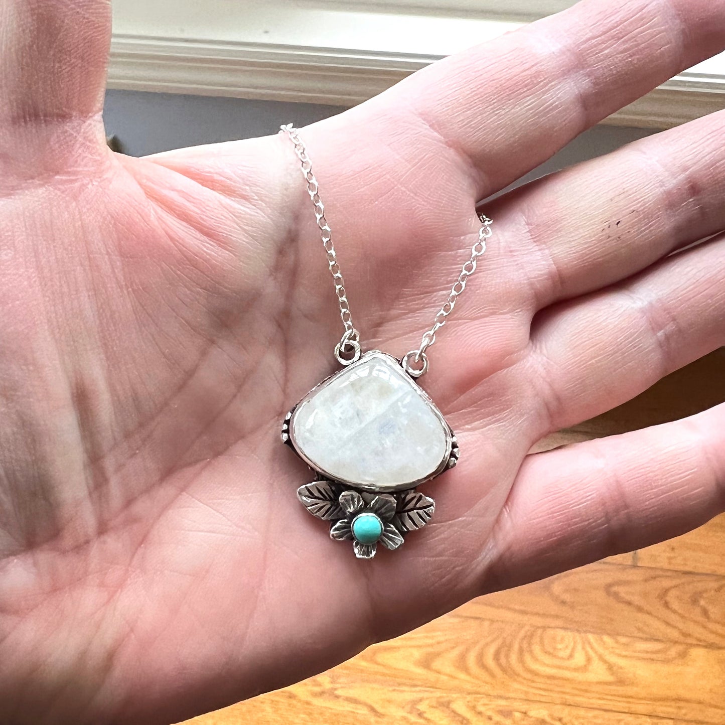 Moonstone and Turquoise Blossom Pendant