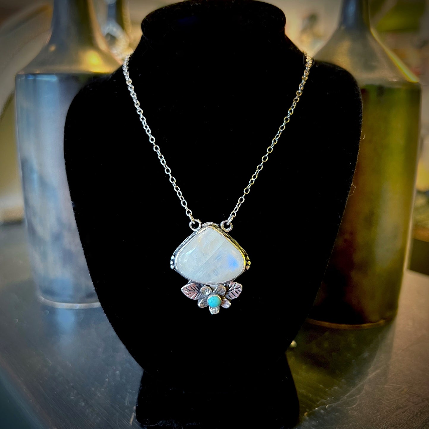 Moonstone and Turquoise Blossom Pendant