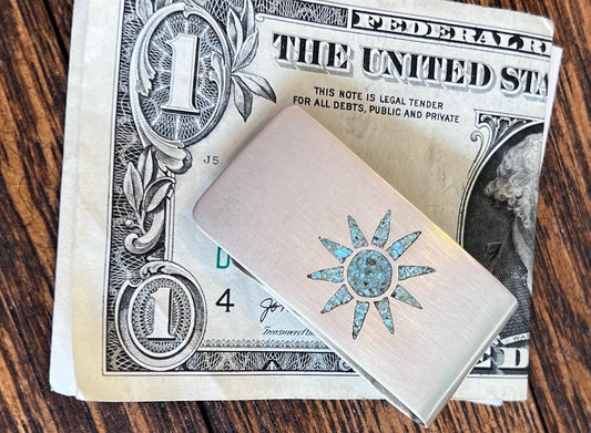 Sun Money Clip, Sterling Silver with Turquoise Inlay
